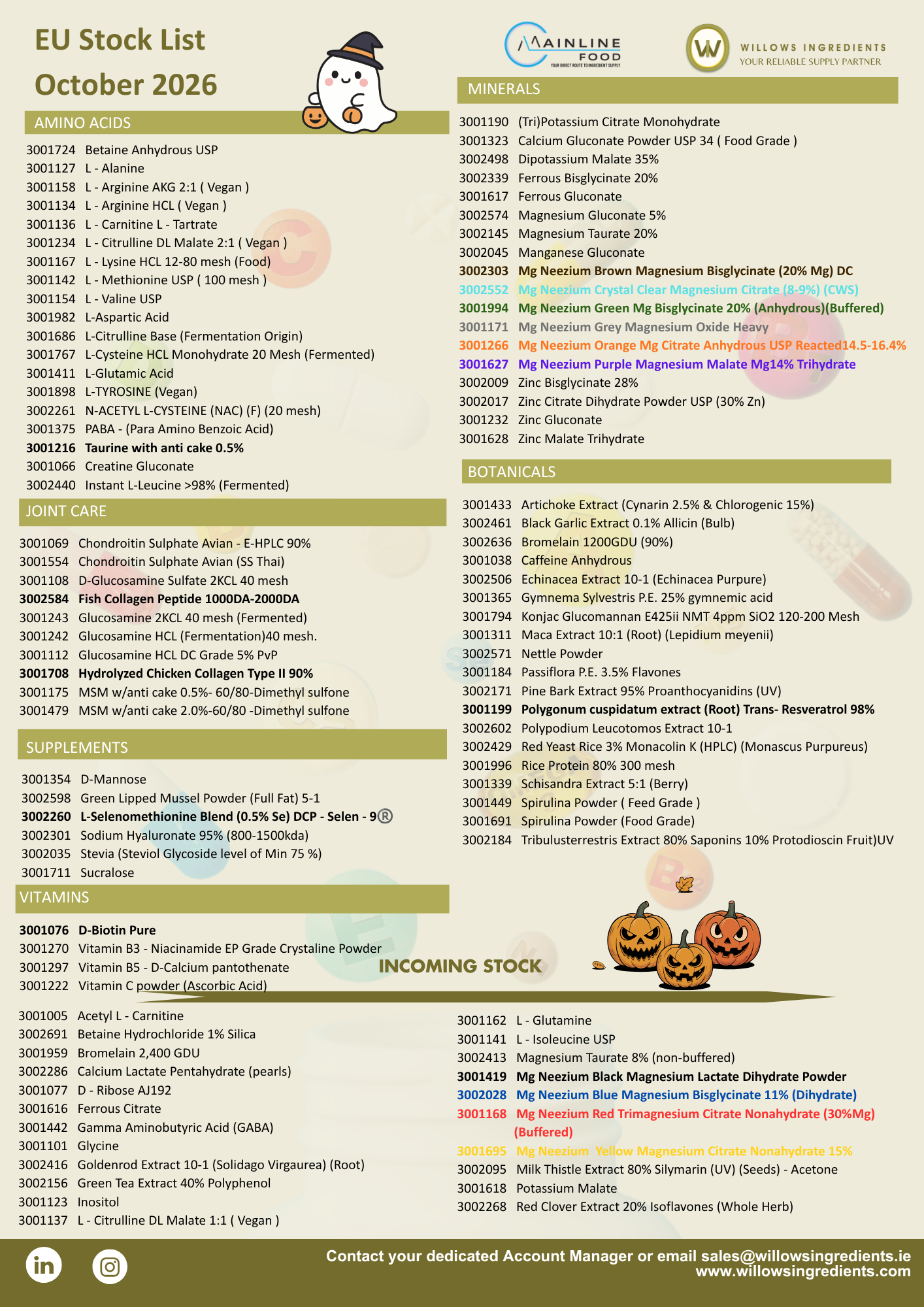 EU October Stock list