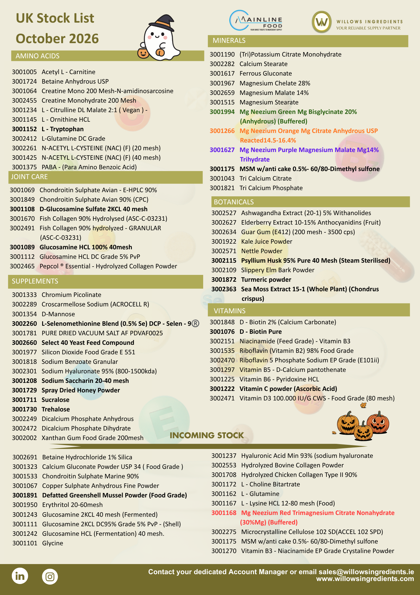 UK October Stock LIst.